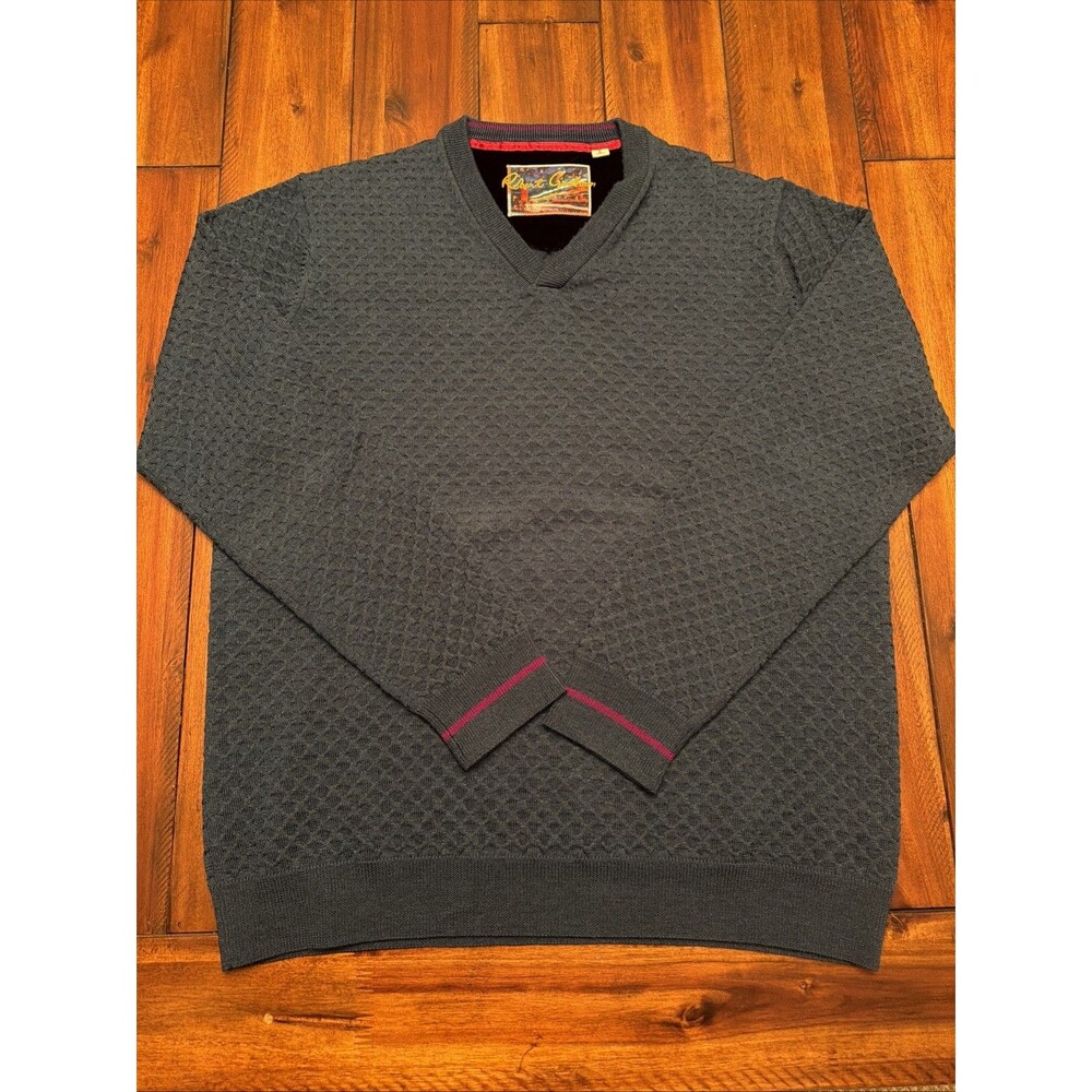 Robert Graham Men's Sz L V-Neck Wool Pullover Blue  Sweater